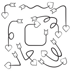 hand drawn and doodle arrow heart head bows set