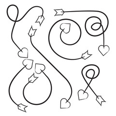 hand drawn and doodle arrow heart head bows set