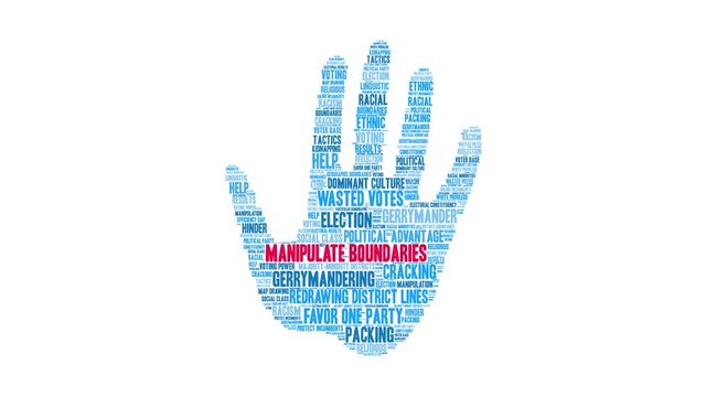 Manipulate Boundaries with Gerrymandering Animated Word Cloud On a White Background. 