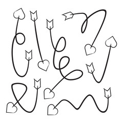 hand drawn and doodle arrow heart head bows set