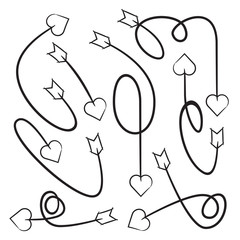 hand drawn and doodle arrow heart head bows set