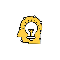 light bulb in human head yellow hand drawn theme