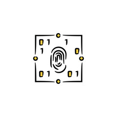 fingerprint scan and binary number yellow hand drawn theme