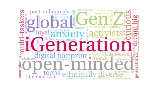 iGeneration Animated Word Cloud on a white background. 