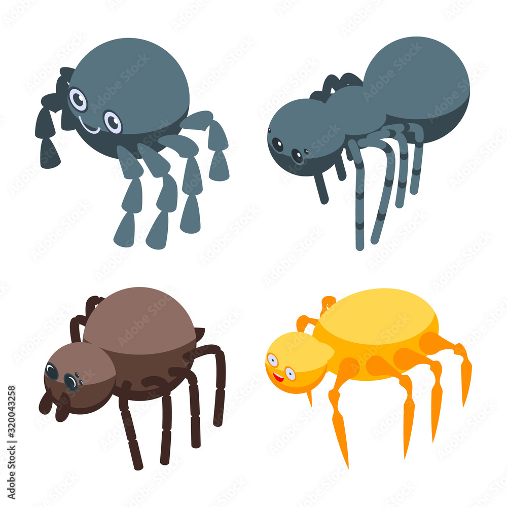 Poster spider icons set. isometric set of spider vector icons for web design isolated on white background