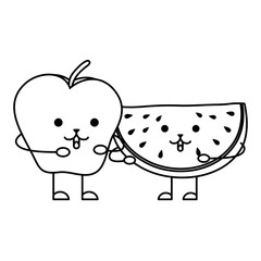 fresh watermelon and apple kawaii characters