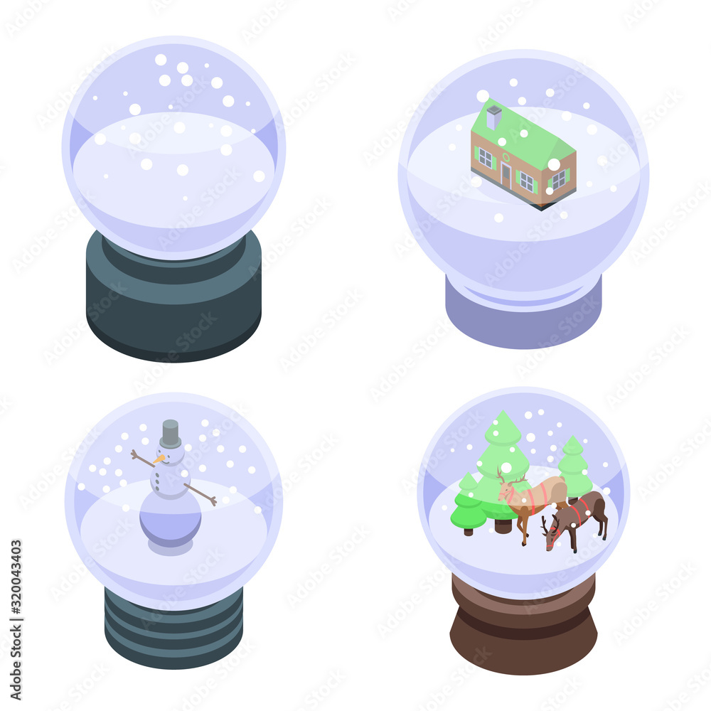 Poster snowglobe icons set. isometric set of snowglobe vector icons for web design isolated on white backgr