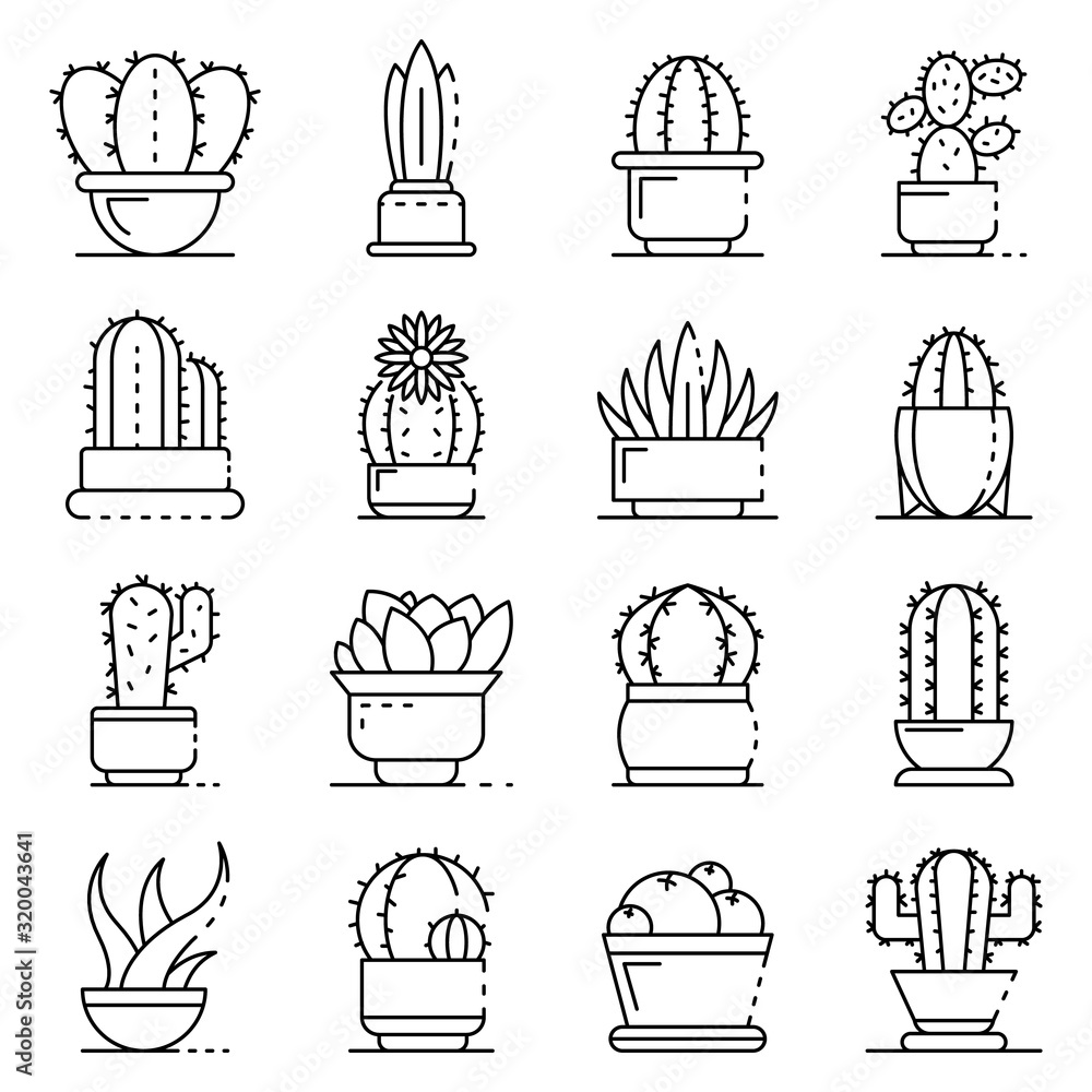 Poster succulent icons set. outline set of succulent vector icons for web design isolated on white backgrou