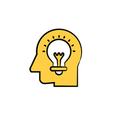 human head and light bulb yellow hand drawn theme