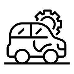 Car and gear side view icon. Outline car and gear side view vector icon for web design isolated on white background