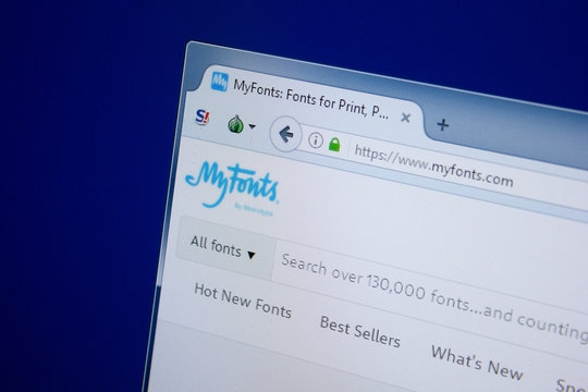 Ryazan, Russia - September 09, 2018: Homepage of My Fonts website on the display of PC, url - MyFonts.com
