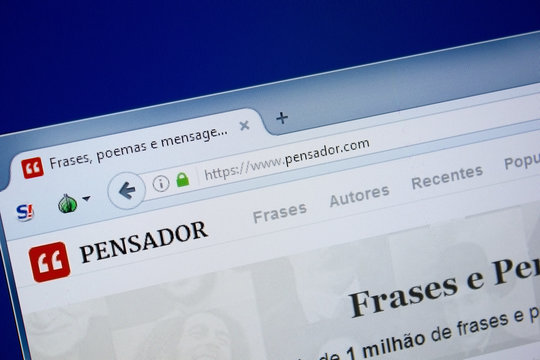 Ryazan, Russia - September 09, 2018: Homepage of Pensador website on the display of PC, url - Pensador.com