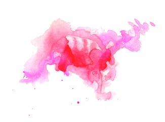 Bright watercolor pink stain drips. Abstract illustration on a white background