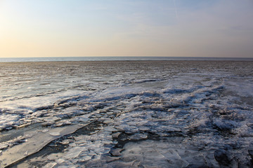 beautiful ice lake and cold winter sky