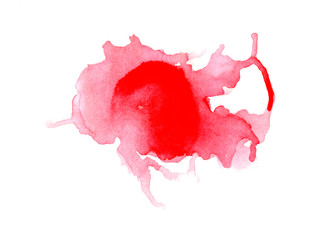 Bright watercolor pink stain drips. Abstract illustration on a white background
