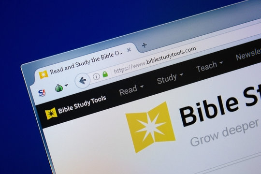 Ryazan, Russia - September 09, 2018: Homepage of Bible Study Tools website on the display of PC, url - BibleStudyTools.com
