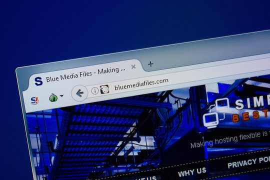 Ryazan, Russia - September 09, 2018: Homepage of Blue Media Files website on the display of PC, url - BlueMediaFiles.com
