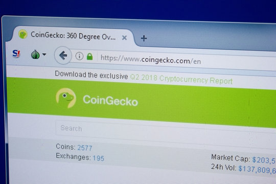 Ryazan, Russia - September 09, 2018: Homepage of Coin Gecko website on the display of PC, url - CoinGecko.com