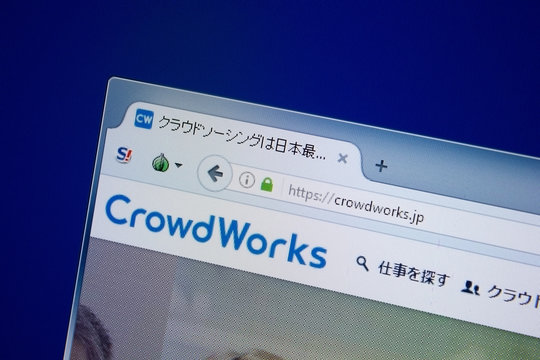 Ryazan, Russia - September 09, 2018: Homepage of Crowd Works website on the display of PC, url - CrowdWorks.jp