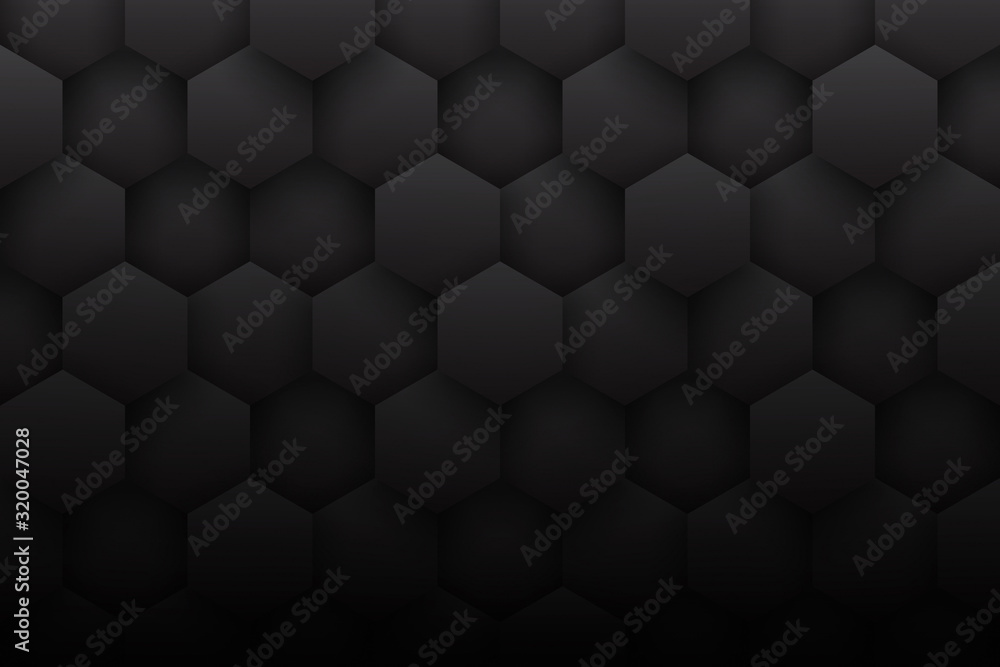 Poster dark 3d hexagons minimalist black abstract background. science technology three dimensional hexagona