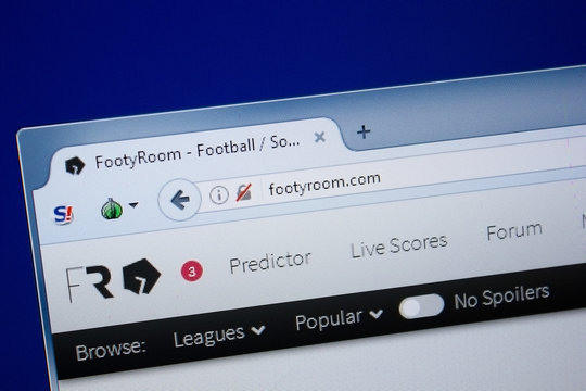 Ryazan, Russia - September 09, 2018: Homepage of Footy Room website on the display of PC, url - FootyRoom.com