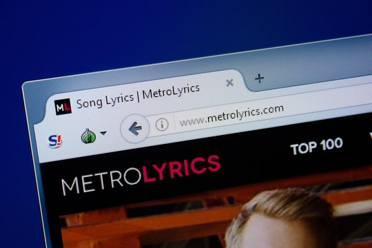 Ryazan, Russia - September 09, 2018: Homepage of Metro Lyrics website on the display of PC, url - MetroLyrics.com