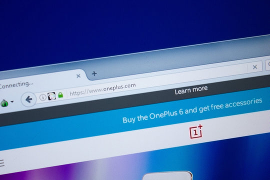 Ryazan, Russia - September 09, 2018: Homepage of One Plus website on the display of PC, url - OnePlus.com