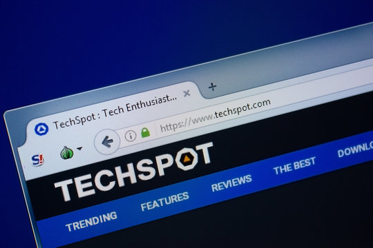 Ryazan, Russia - September 09, 2018: Homepage of Tech Spot website on the display of PC, url - TechSpot.com