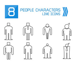 people, male icons line vector set