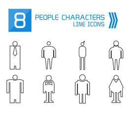 people, male icons line vector set