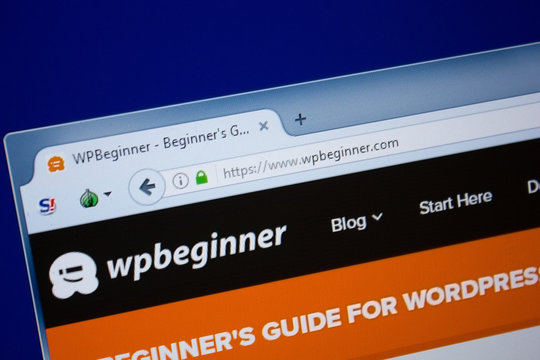 Ryazan, Russia - September 09, 2018: Homepage of Wp Beginner website on the display of PC, url - WpBeginner.com