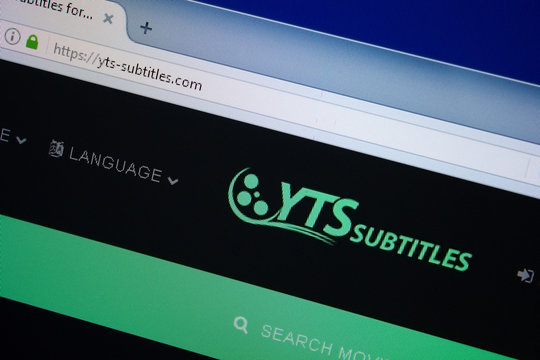 Ryazan, Russia - September 09, 2018: Homepage of Yts-subtitles website on the display of PC, url - Yts-subtitles.com