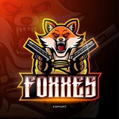 Fox gun mascot esport logo design © REYYARTS