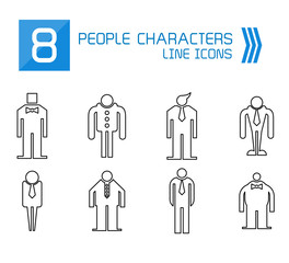 people, male icons line vector set