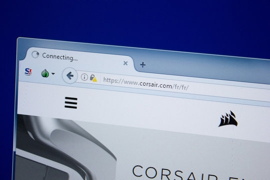 Ryazan, Russia - September 09, 2018: Homepage of Corsair website on the display of PC, url - Corsair.com