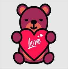 Obraz premium Teddy bear and red love icon with white background