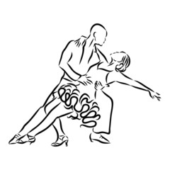 pair of dancers dancing Latin American dance, vector sketch illustration