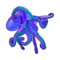 Fototapeta premium blue octopus, vector cartoon illustration