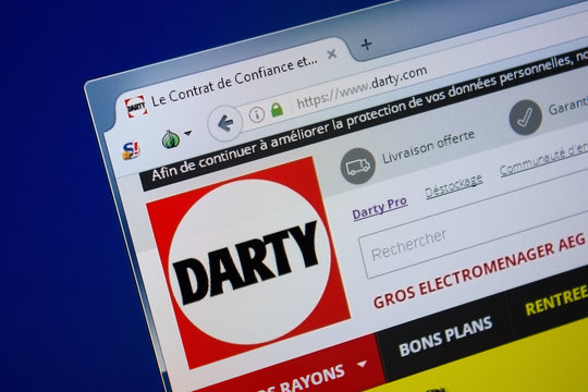 Ryazan, Russia - September 09, 2018: Homepage of Darty website on the display of PC, url - Darty.com