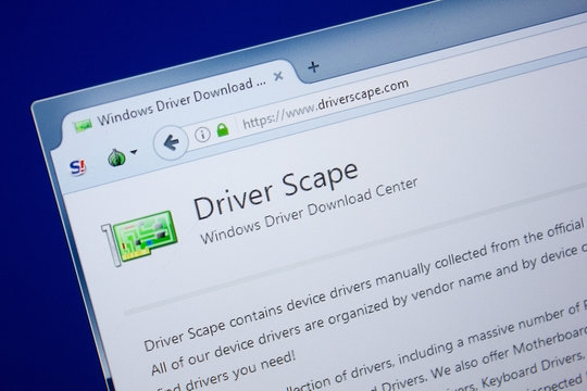 Ryazan, Russia - September 09, 2018: Homepage of Driver Scape website on the display of PC, url - DriverScape.com