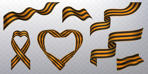Set of photorealistic ribbons, flags of St George  in black and orange color