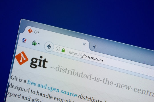 Ryazan, Russia - September 09, 2018: Homepage of Git-scm website on the display of PC, url - Git-scm.com