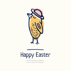 Happy Easter doodle. Vector artwork. Holiday concept for invitation, card, ticket, branding, logo, label, emblem. Coloring book page for adult, children, kids. Seasons Greetings