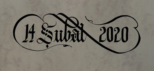 Calligraphic writing, 14 February, Valentine's Day.