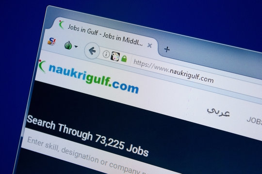 Ryazan, Russia - September 09, 2018: Homepage of Naukri Gulf website on the display of PC, url - NaukriGulf.com