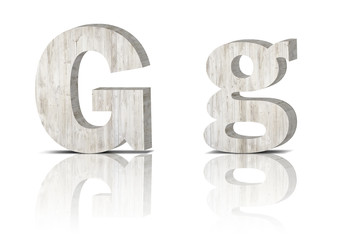 3D Letter wooden Alphabet. uppercase and lowercase G g