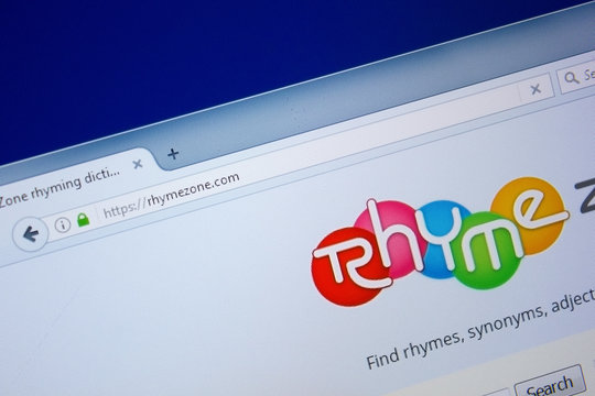 Ryazan, Russia - September 09, 2018: Homepage of Rhyme Zone website on the display of PC, url - RhymeZone.com