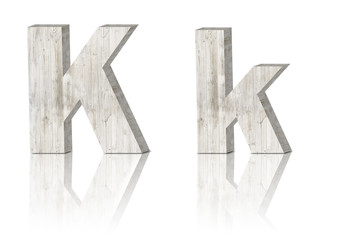 3D Letter wooden Alphabet. uppercase and lowercase K k