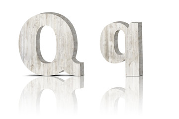 3D Letter wooden Alphabet. uppercase and lowercase Q q