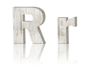 3D Letter wooden Alphabet. uppercase and lowercase R r
